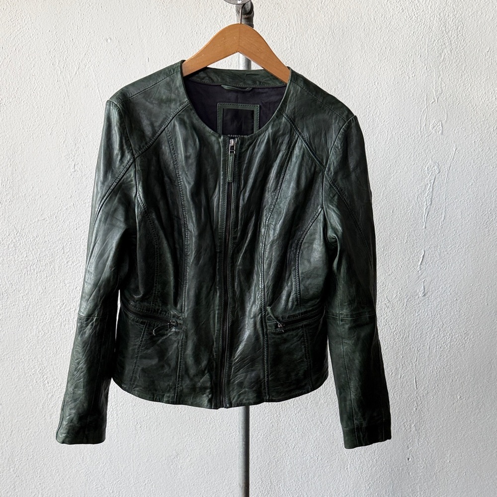 Mauritius Lamb Leather Green Moto Jacket Size Large
